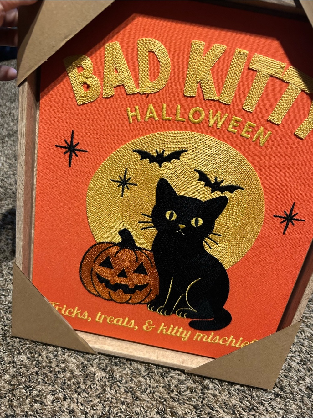 Bad Kitty Halloween Wall Art - Orange & Black